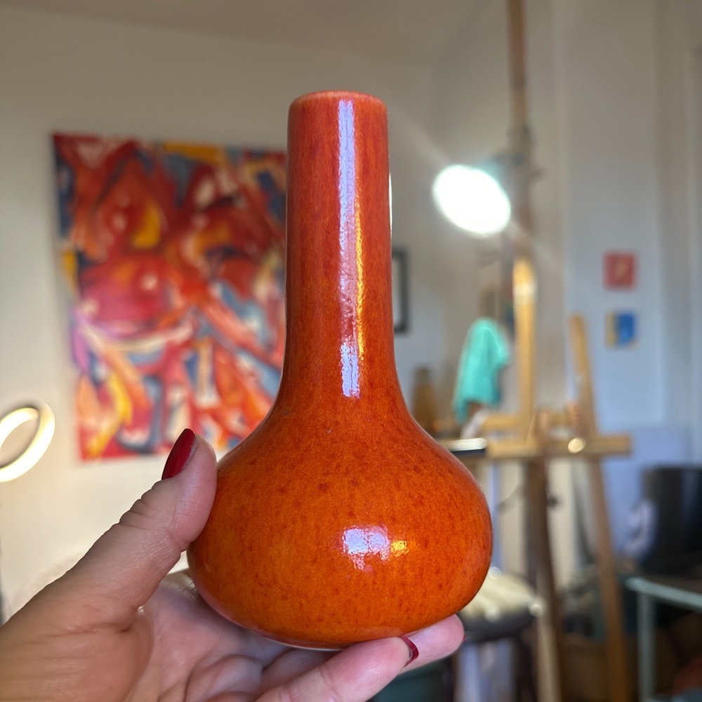 Jars Ceramistes France Pair of Small Orange Vases - Picture 4 of 10